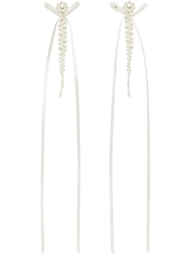 Simone Rocha Simone Rocha ホワイト Bow Ribbon Drip ピアスの商品画像