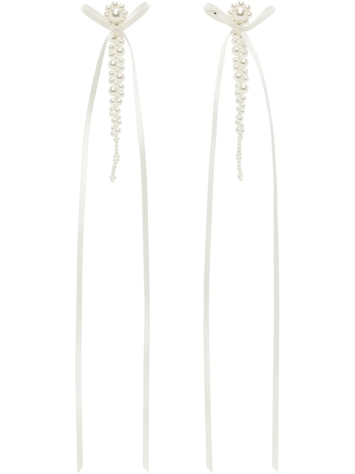 Simone Rocha ホワイト Bow Ribbon Drip ピアス - 画像1