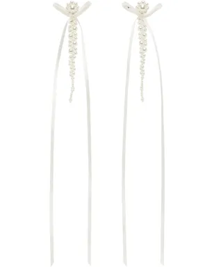 Simone Rocha ホワイト Bow Ribbon Drip ピアス - サムネイル1