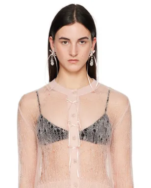 Simone Rocha シルバー＆ピンク Victorian Bow Ribbon Drip ピアス - サムネイル3