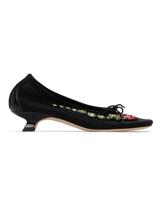 Simone Rocha Simone Rocha ブラック Embellished Flower Mesh ヒール バレエシューズの商品画像