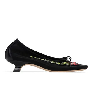 Simone Rocha ブラック Embellished Flower Mesh ヒール バレエシューズ - サムネイル1
