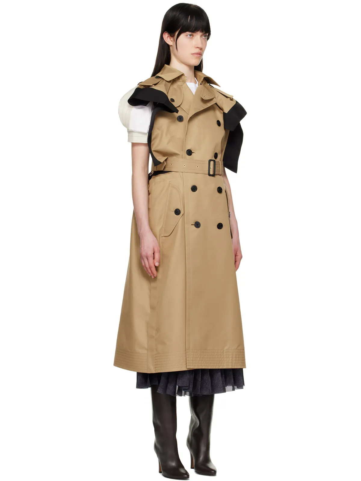 sacai ダブルフェイス シルク コットン＆ギャバジン トレンチコート - 画像2