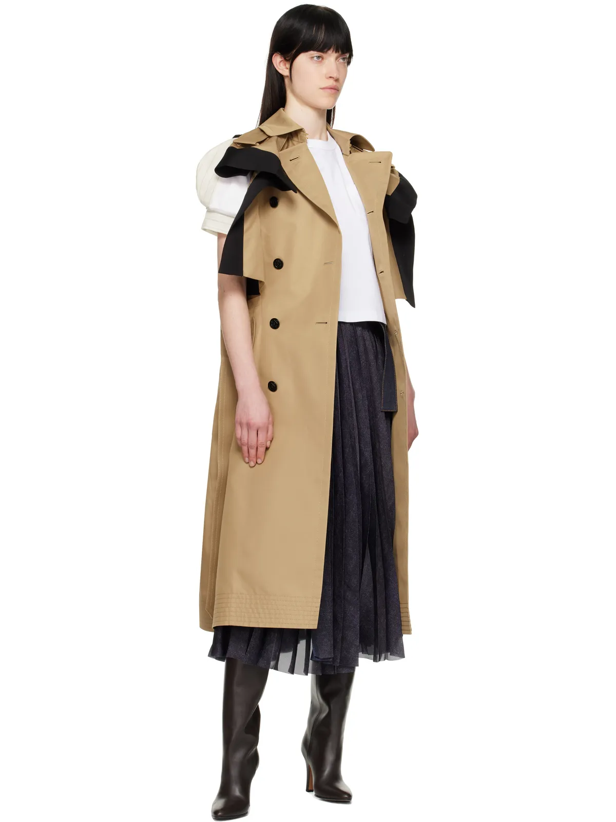 sacai ダブルフェイス シルク コットン＆ギャバジン トレンチコート - 画像4
