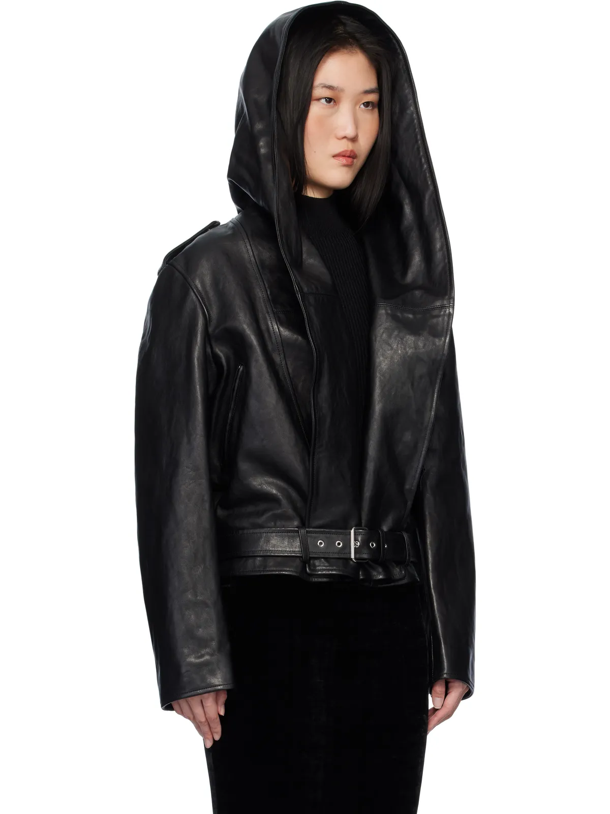 ALAÏA フード バイカー レザージャケット - 画像2