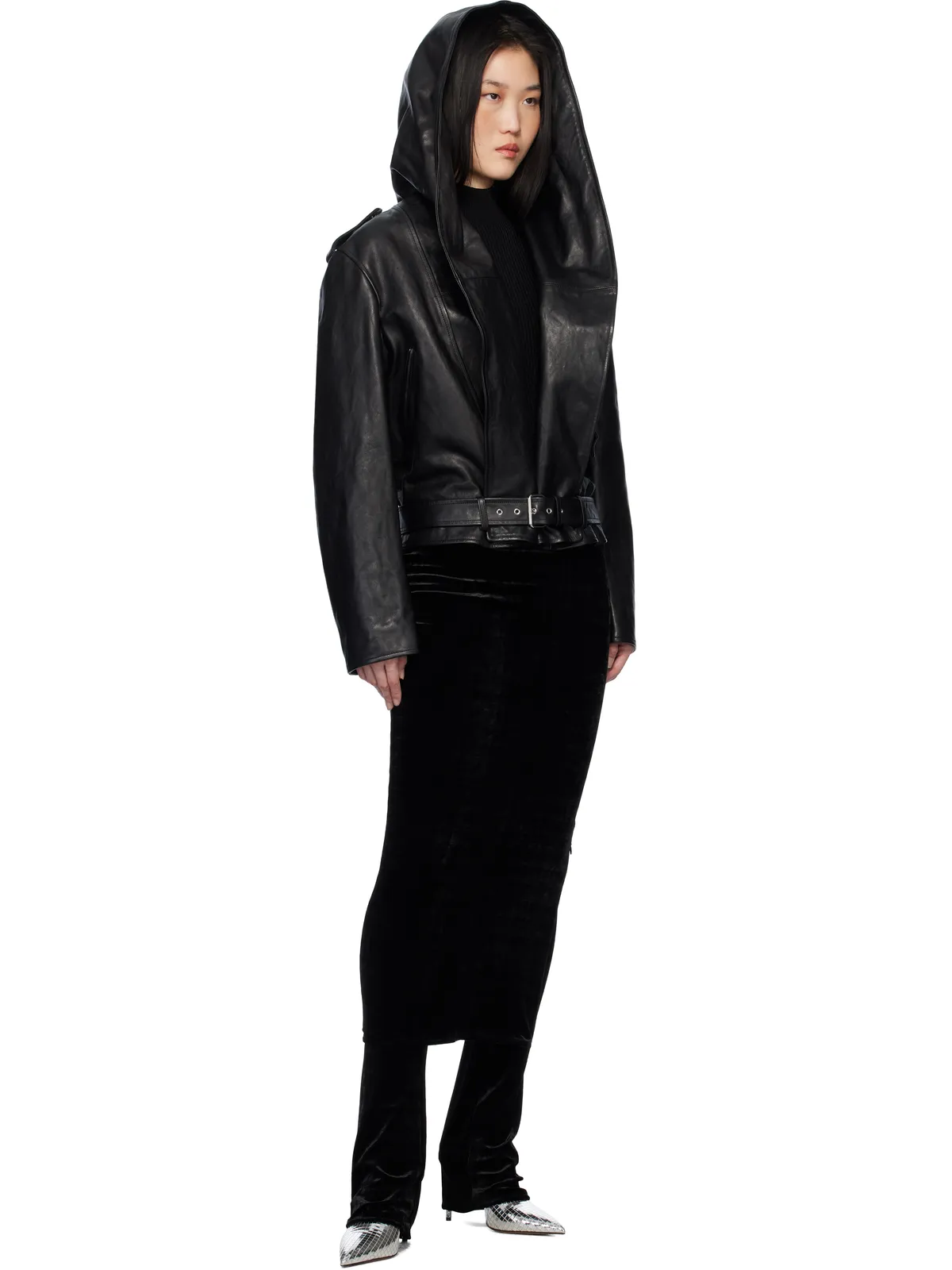 ALAÏA フード バイカー レザージャケット - 画像5