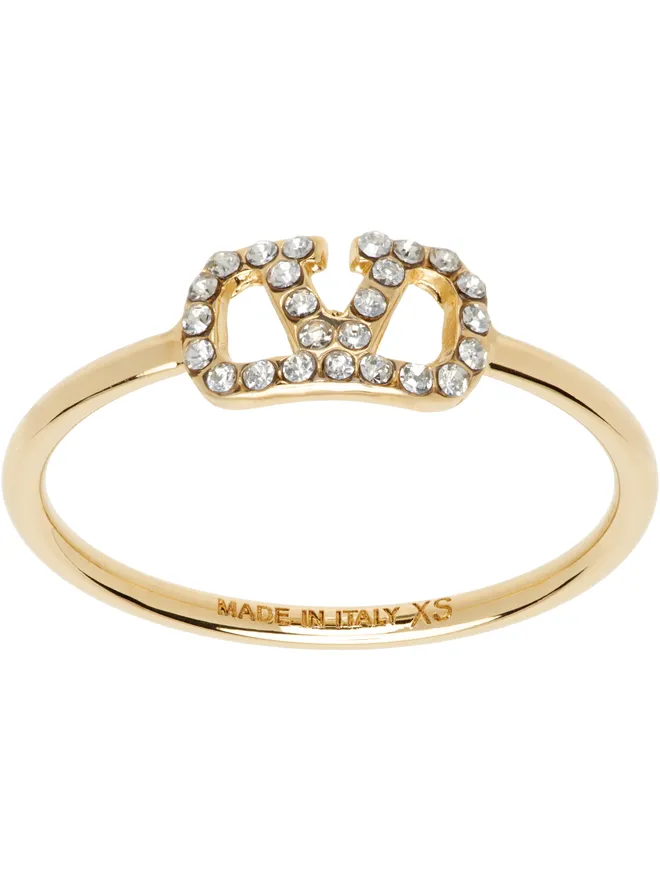 Valentino Garavani Valentino Garavani ゴールド VLogo Signature Metal & Swarovski Crystal リングの商品画像