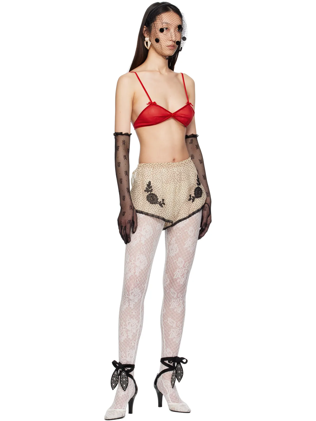 Valentino Garavani オフホワイト＆ブラック Foliefoliage ヒール - 画像5