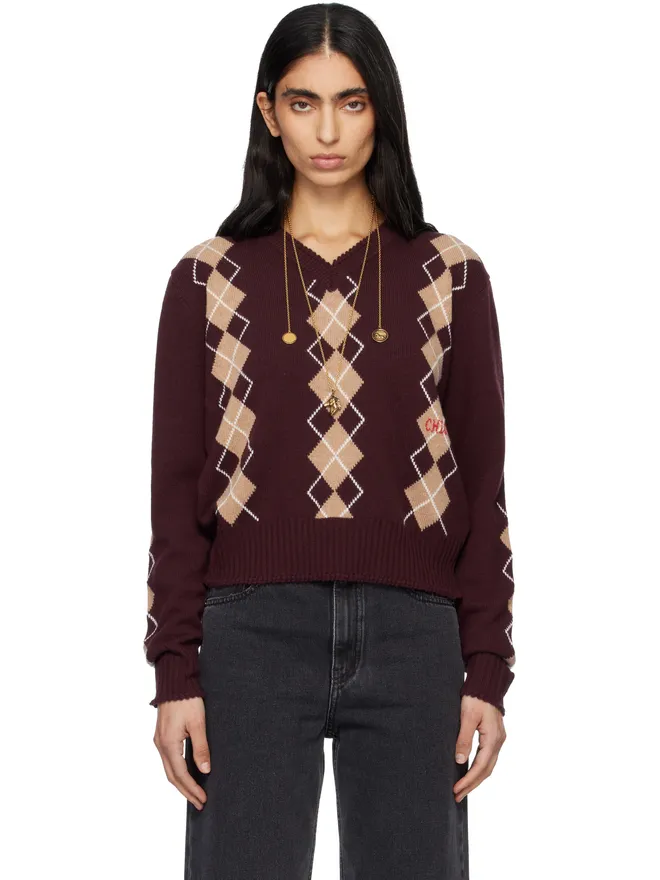Chloe Chloe アーガイル ニットウール セーターの商品画像