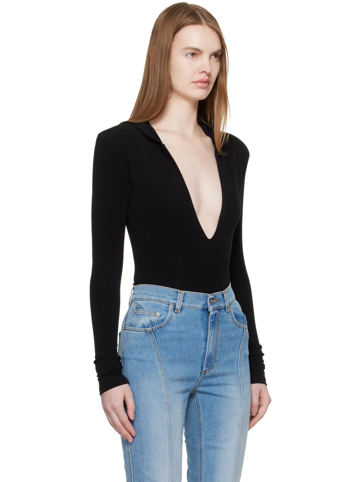Mugler フード付き Vネック ボディスーツ - 画像2