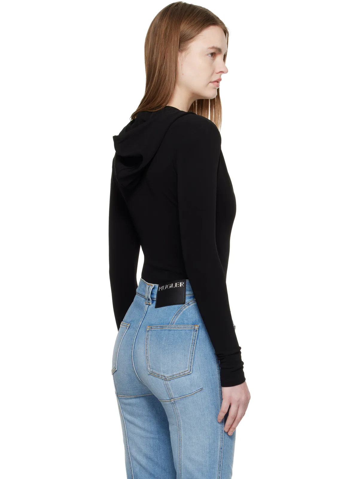 Mugler フード付き Vネック ボディスーツ - 画像3