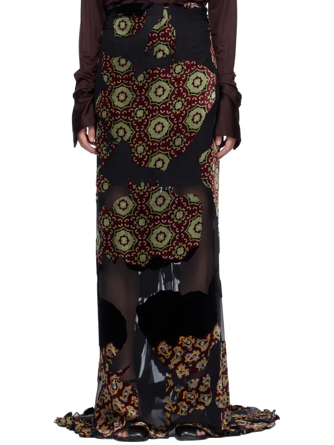 Dries Van Noten Dries Van Noten レイヤード ビスコース シルク マキシスカートの商品画像