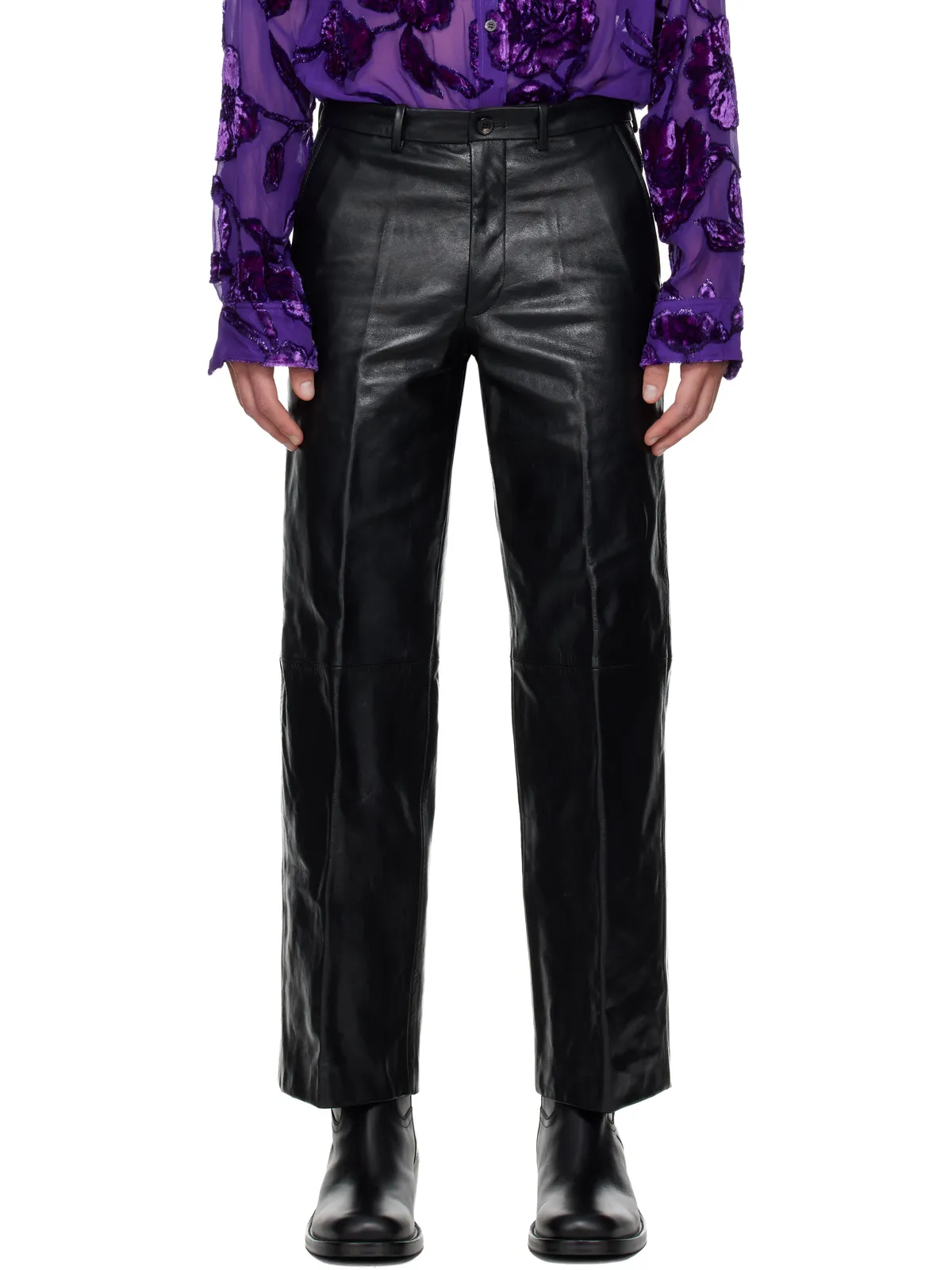 Dries Van Noten クロップド レザーパンツ - 画像1