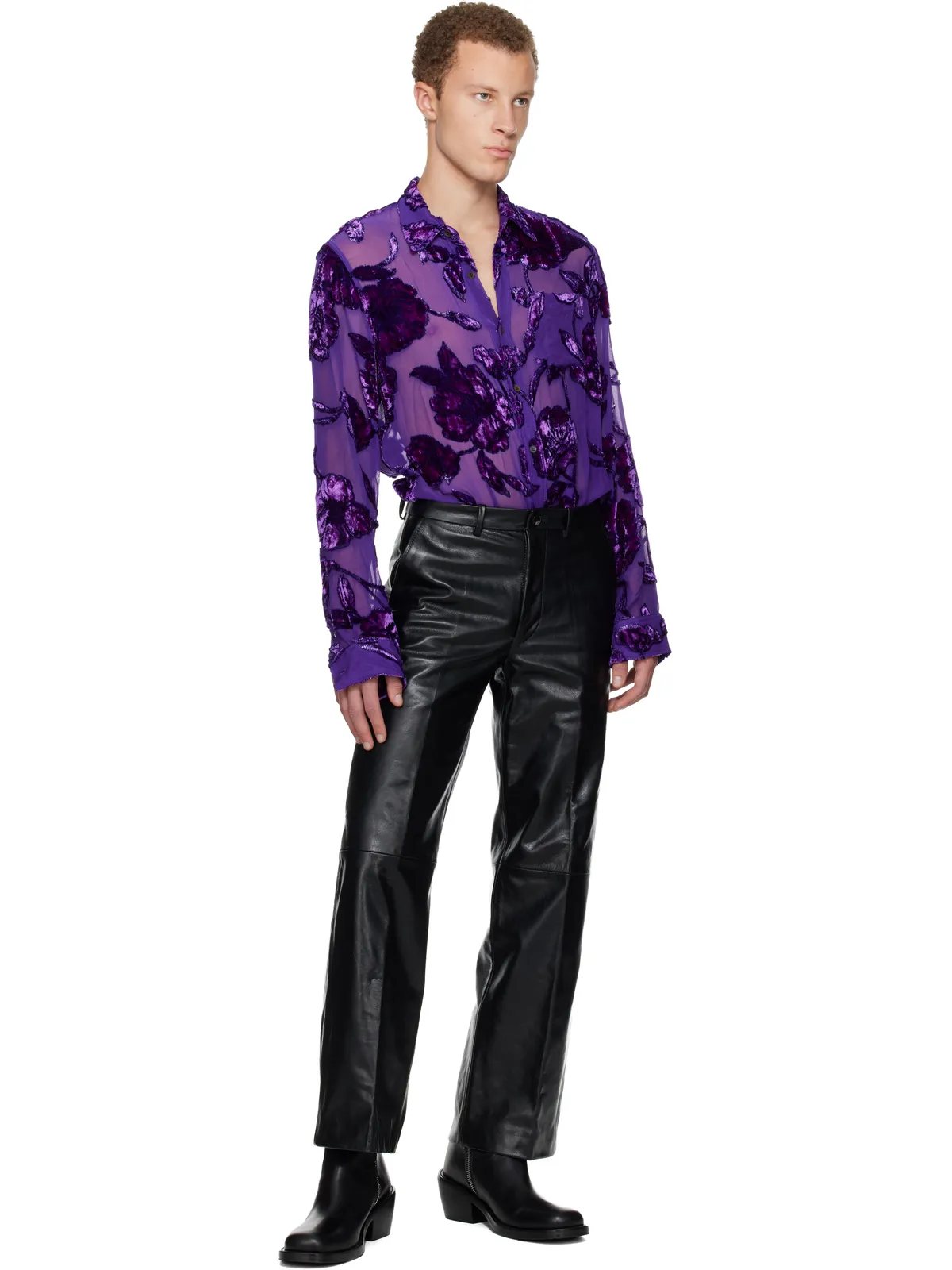 Dries Van Noten クロップド レザーパンツ - 画像4