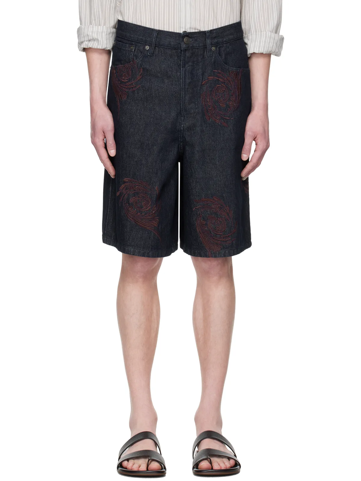 Dries Van Noten Embroidered Pattern デニムショートパンツ - 画像1