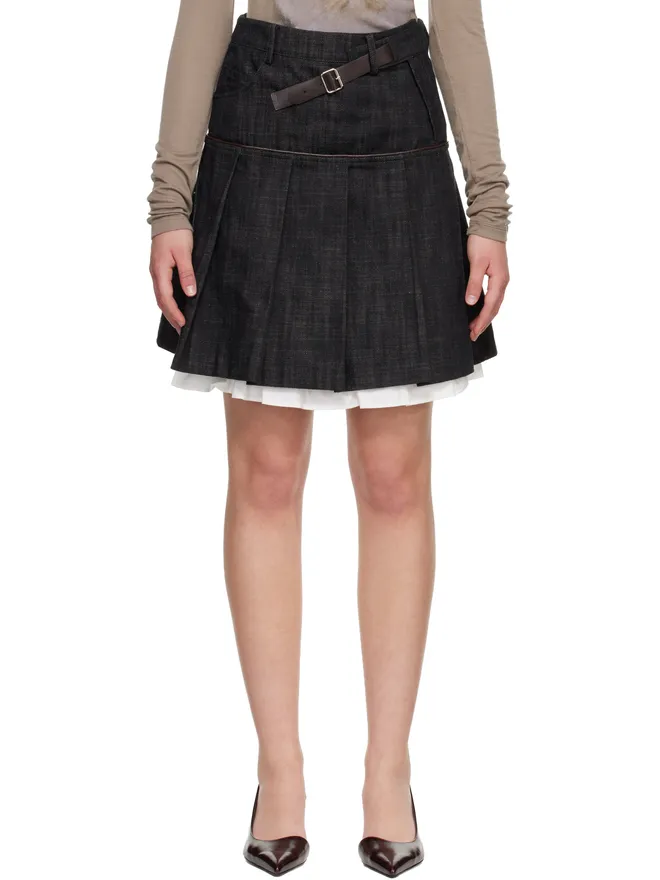 CPLUS Series CPLUS Series ベルト Double Layered Pleated デニム ミディアムスカートの商品画像