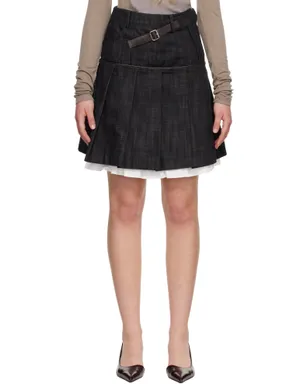 CPLUS Series ベルト Double Layered Pleated デニム ミディアムスカート - サムネイル1