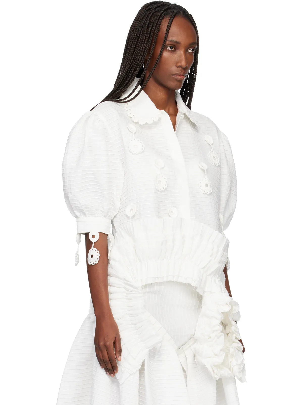 Róisín PIERCE Iced Crochet And Ivory Pintuck シャツ - 画像2
