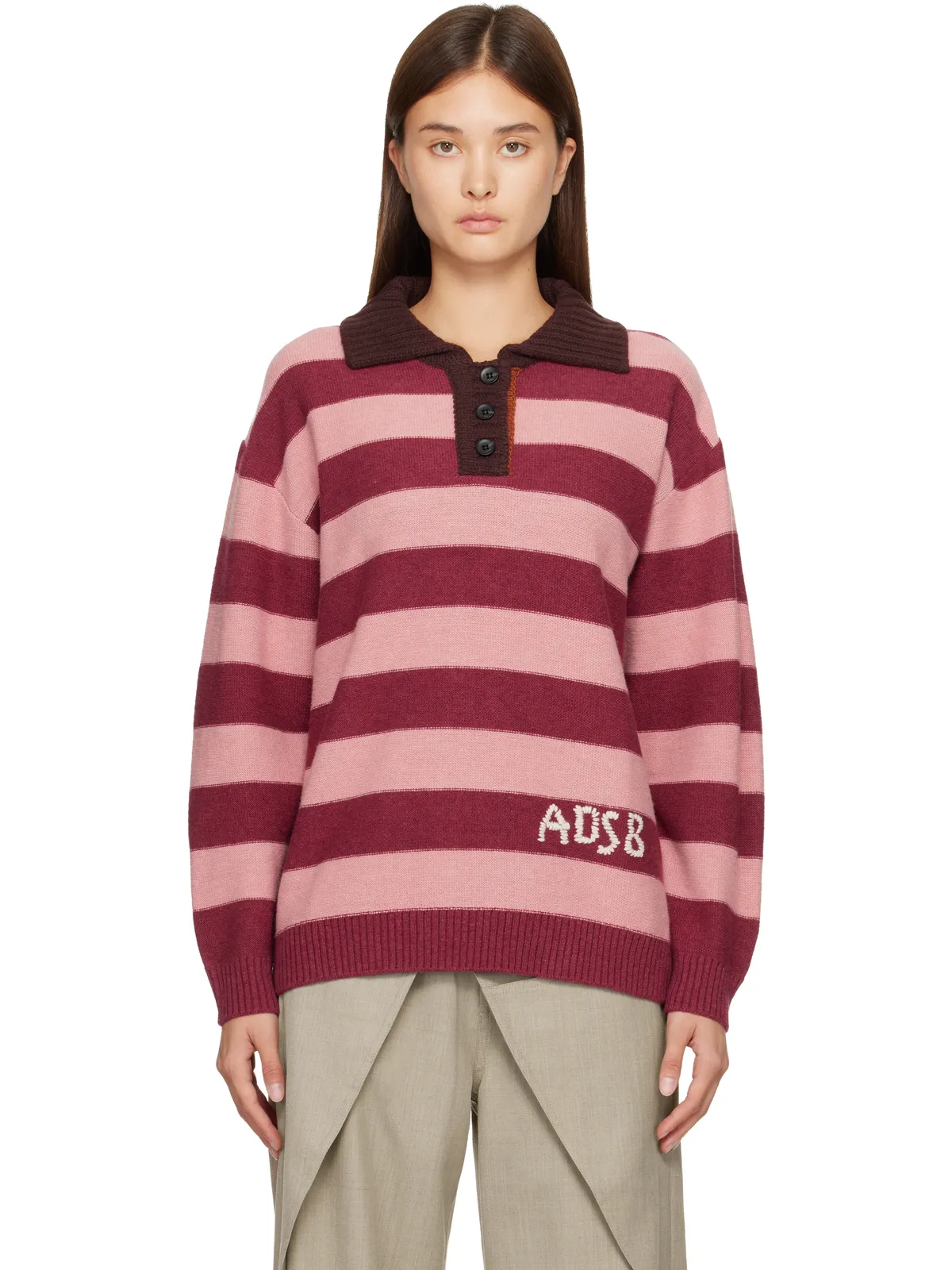Andersson Bell ルーズフィット ボーダー ニットポロシャツ - 画像1