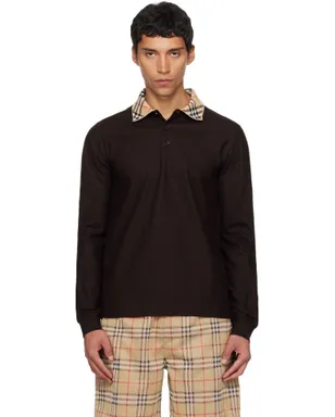 Burberry Check Collar コットン 長袖ポロシャツ - サムネイル1