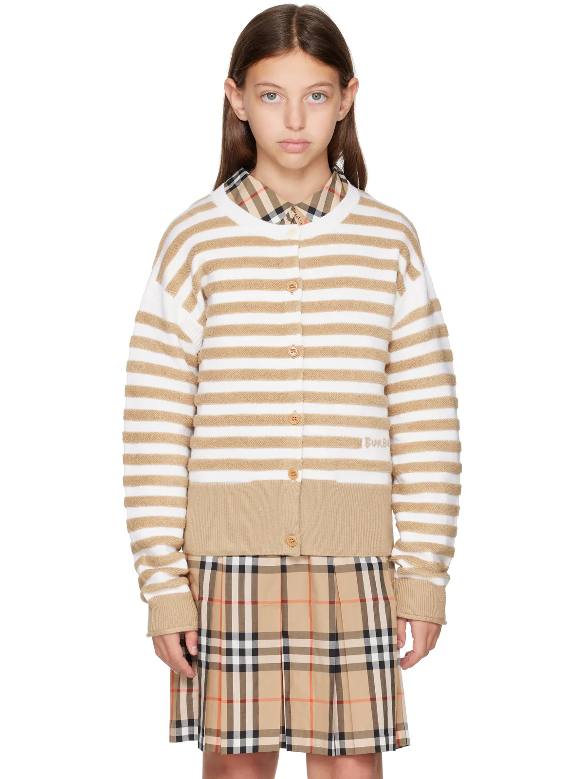 Burberry キッズ｜ ボーダー ウール カーディガン - 画像1