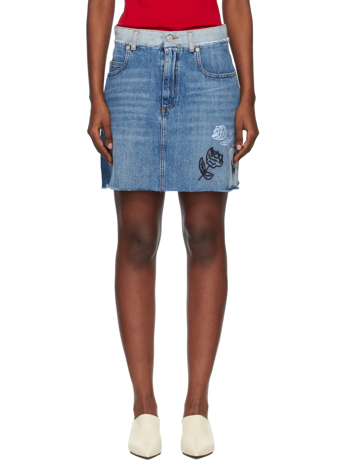 Marni ストーンウォッシュ パッチ デニム ミニスカート - 画像1
