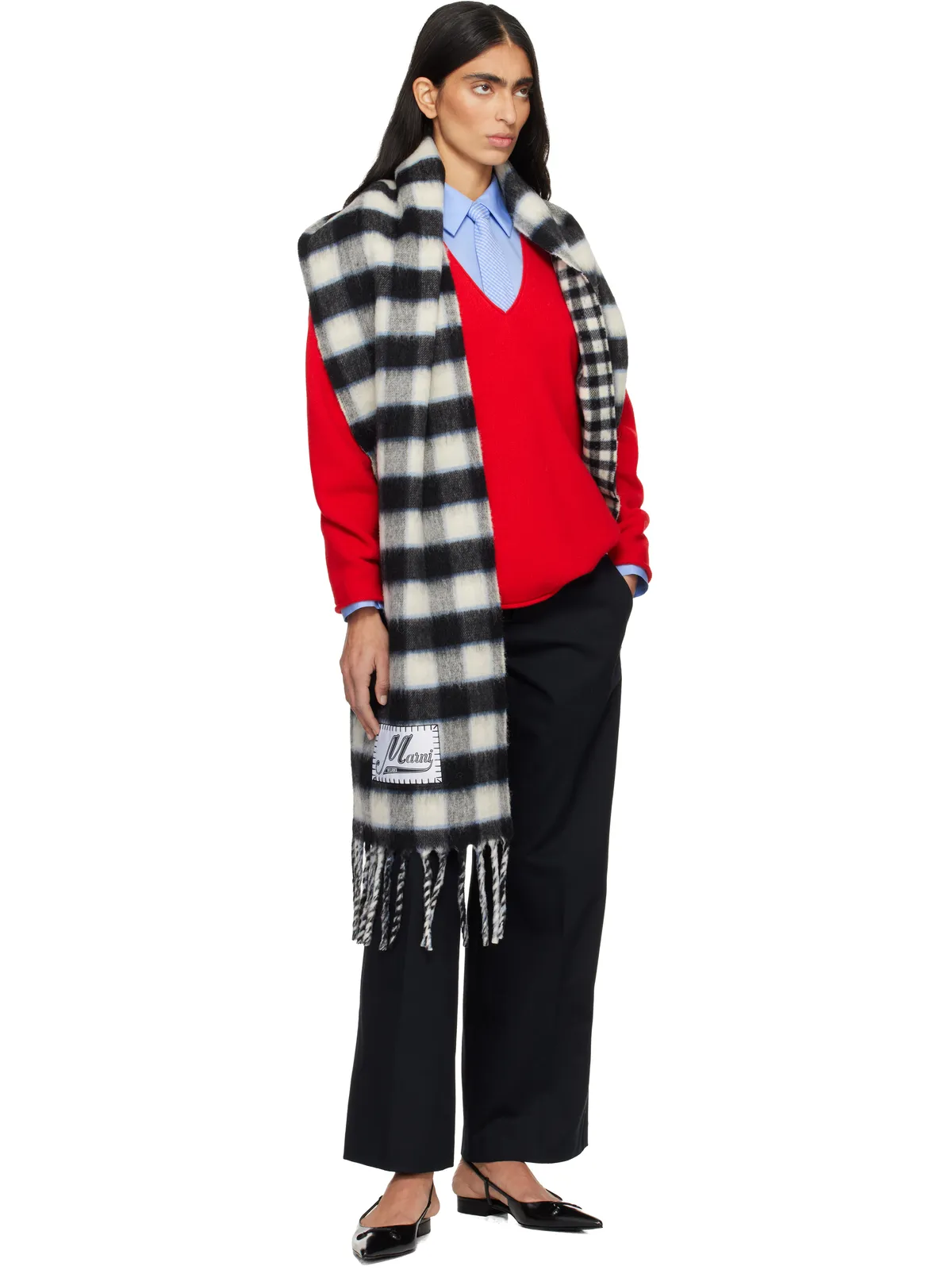 Marni ダブルチェック ロゴ ウールモヘア マフラー - 画像3