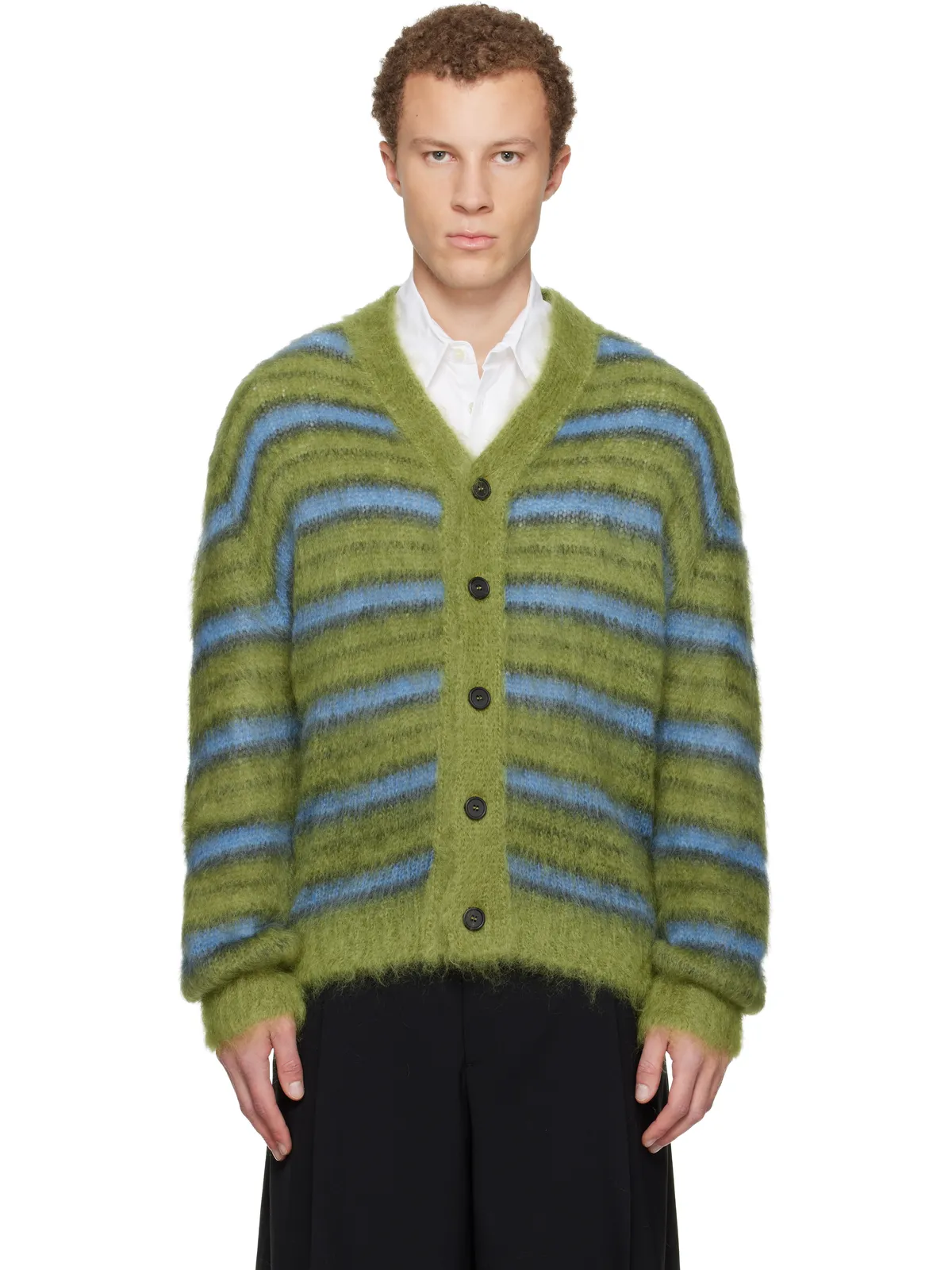 Marni Fuzzy Wuzzy ボーダー Vネックカーディガン - 画像1