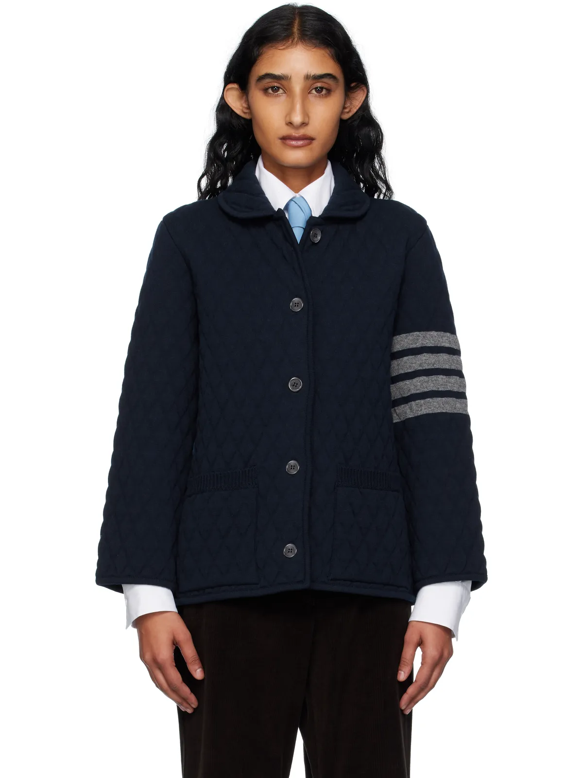 Thom Browne 4-Bar キルティング ニット メリノウール ワークジャケット - 画像1