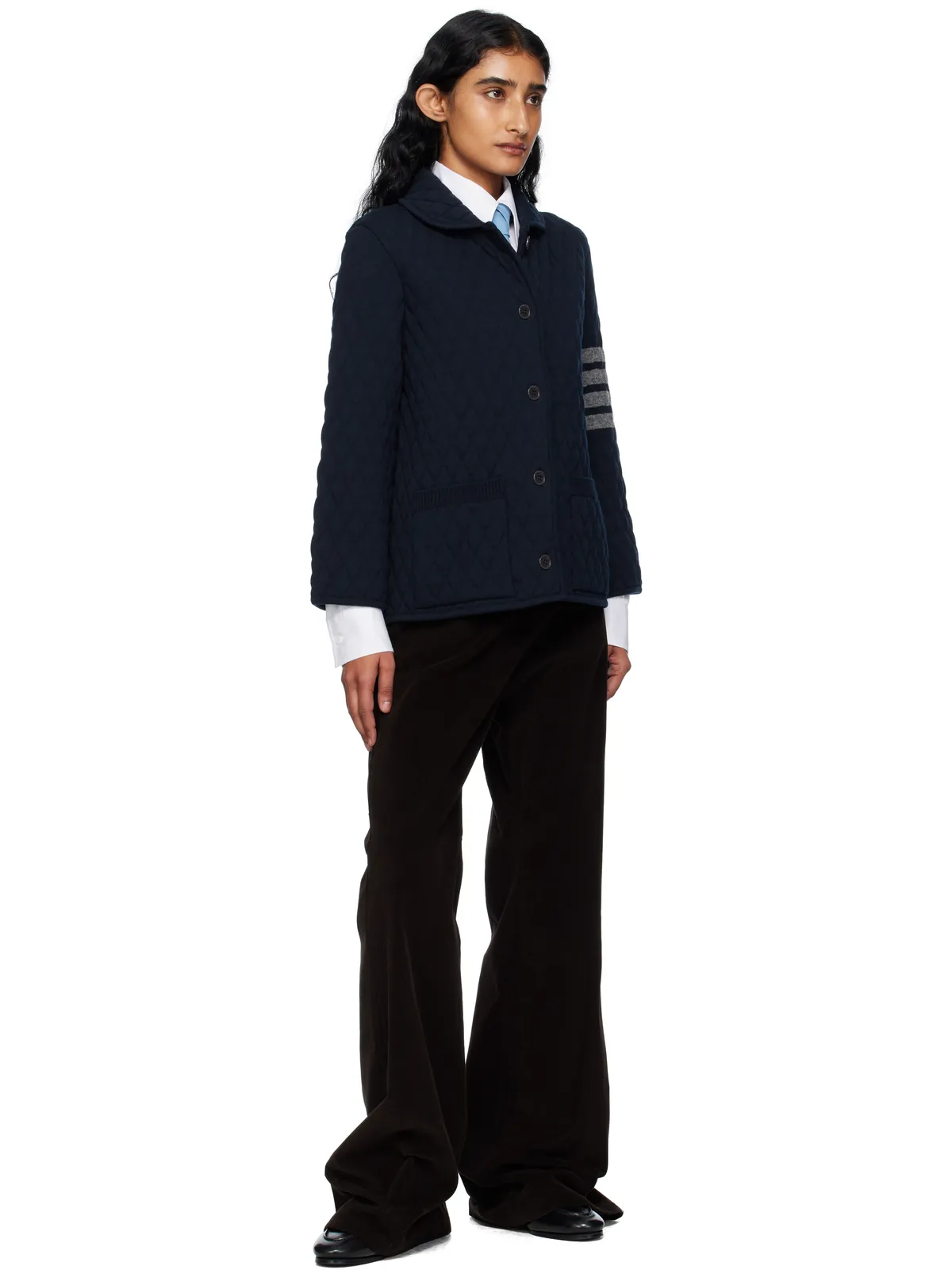 Thom Browne 4-Bar キルティング ニット メリノウール ワークジャケット - 画像4