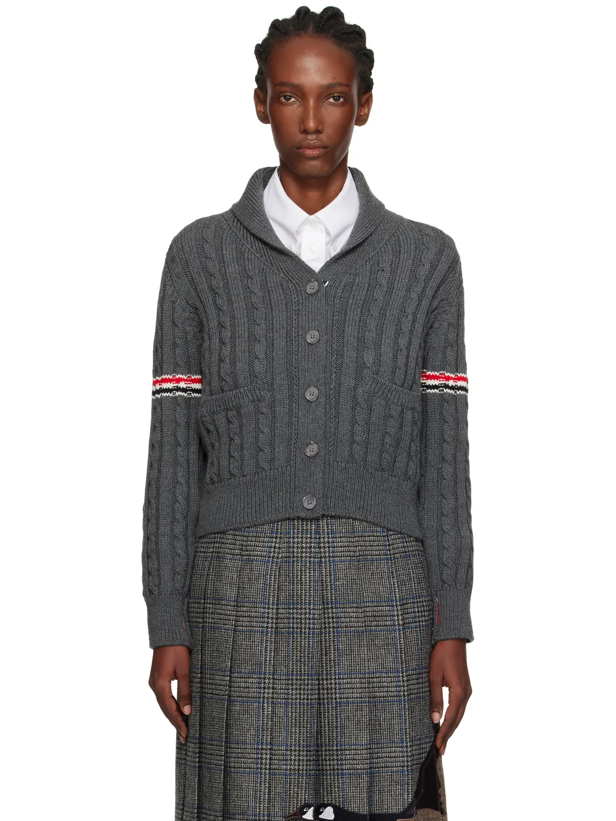 Thom Browne Baby Cable Stitch ショールカラー カーディガン - 画像1