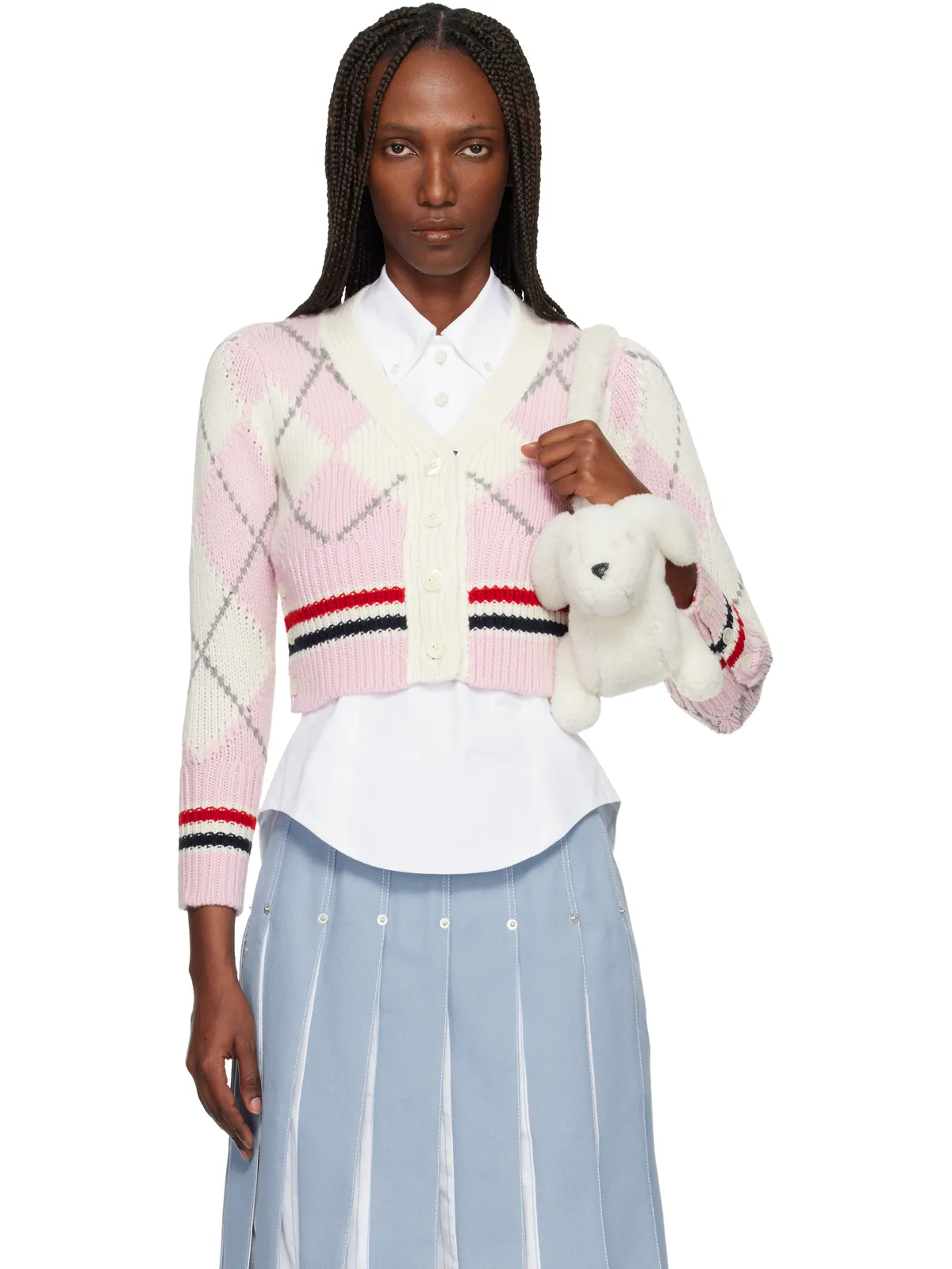 Thom Browne アーガイル メリノ シュランケン カーディガン - 画像1