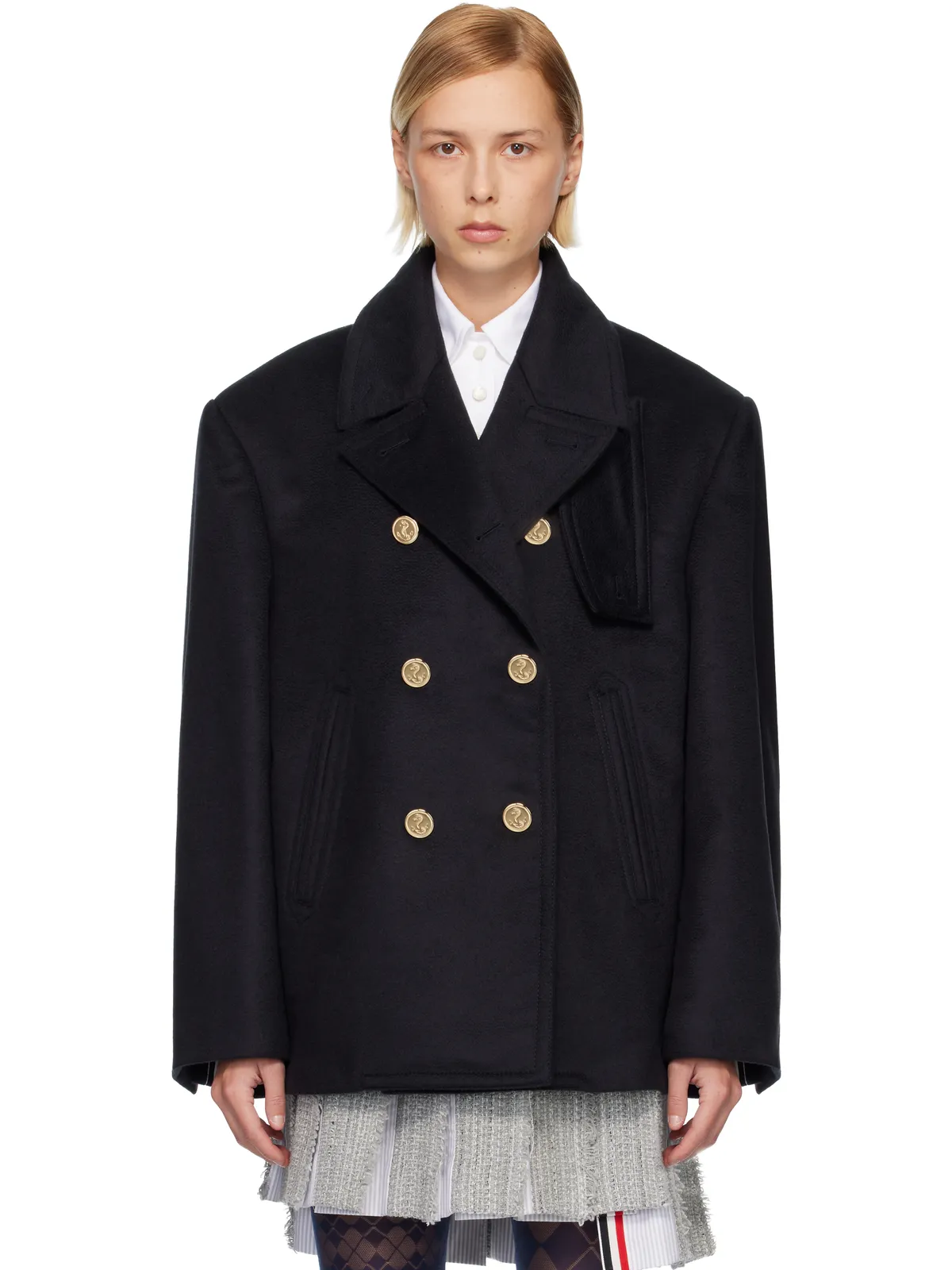 Thom Browne Ziberline Finish カシミヤ オーバーサイズ ピーコート - 画像1