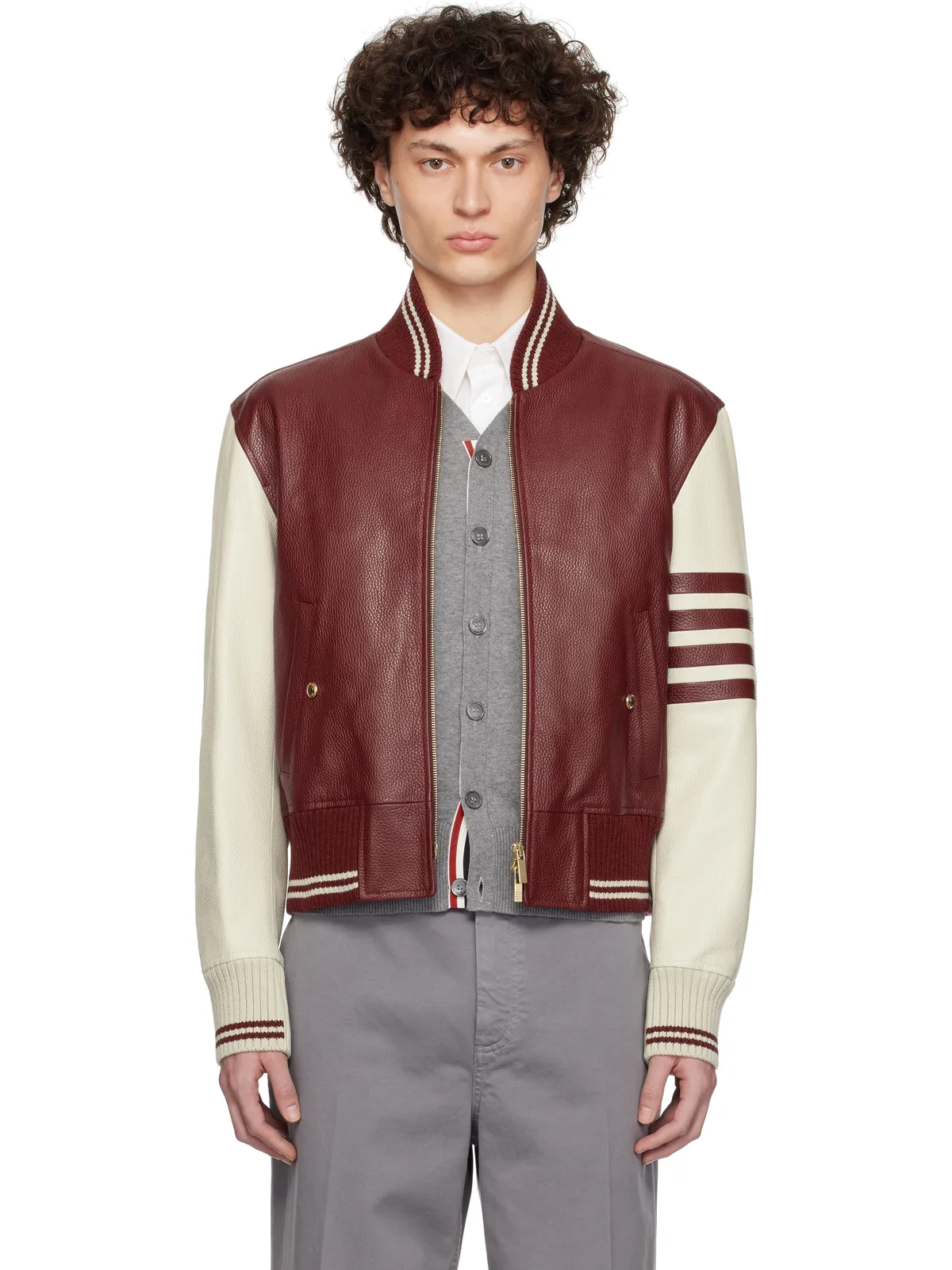 Thom Browne 4-Bar Classic レザー ボンバージャケット - 画像1