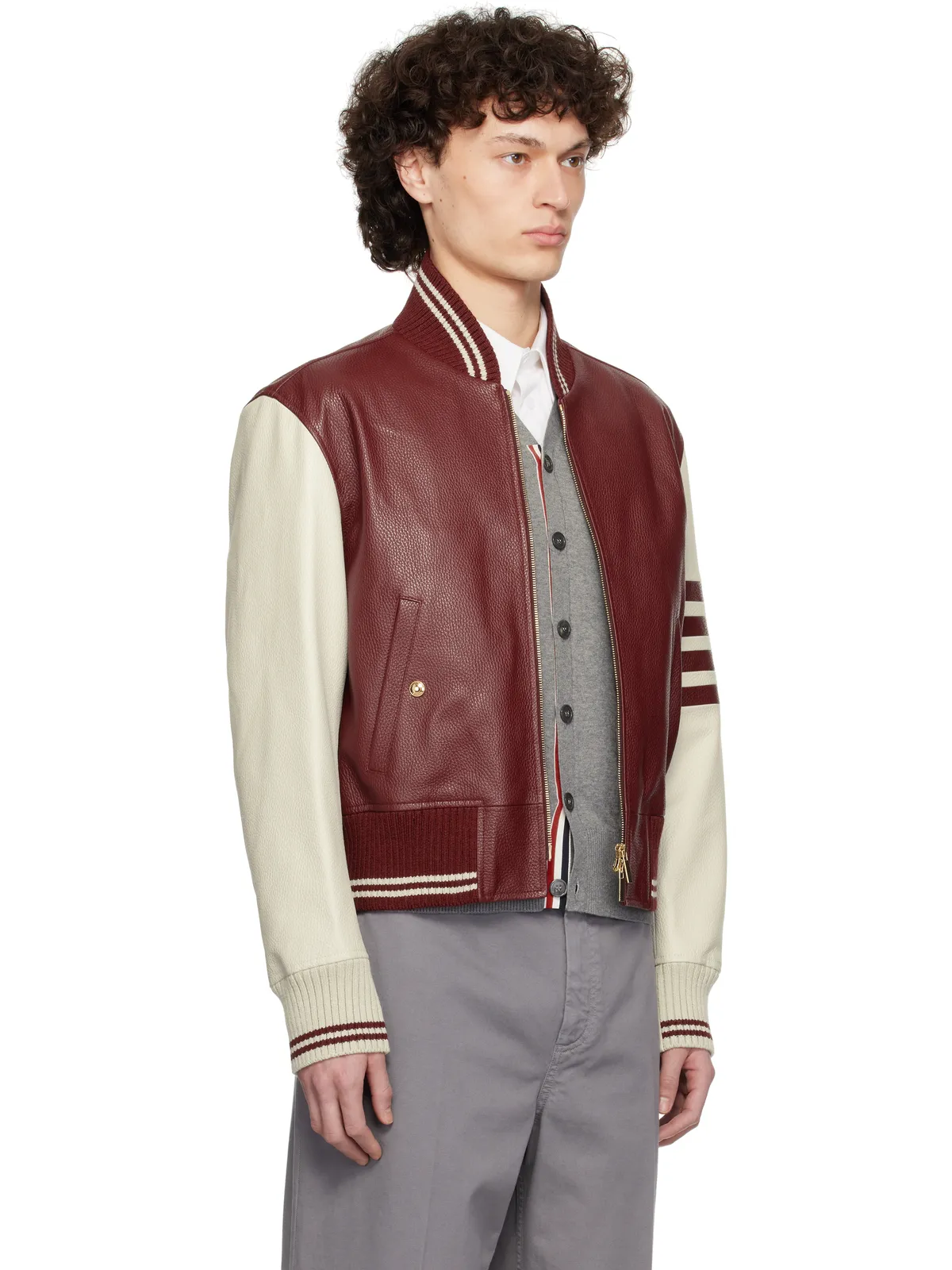Thom Browne 4-Bar Classic レザー ボンバージャケット - 画像2