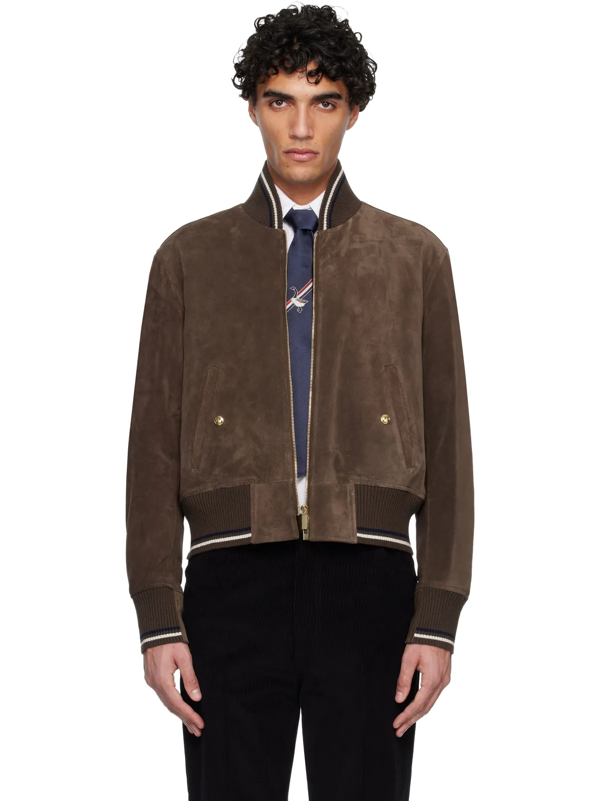 Thom Browne Knit Rib Suede ブルゾンジャケット - 画像1