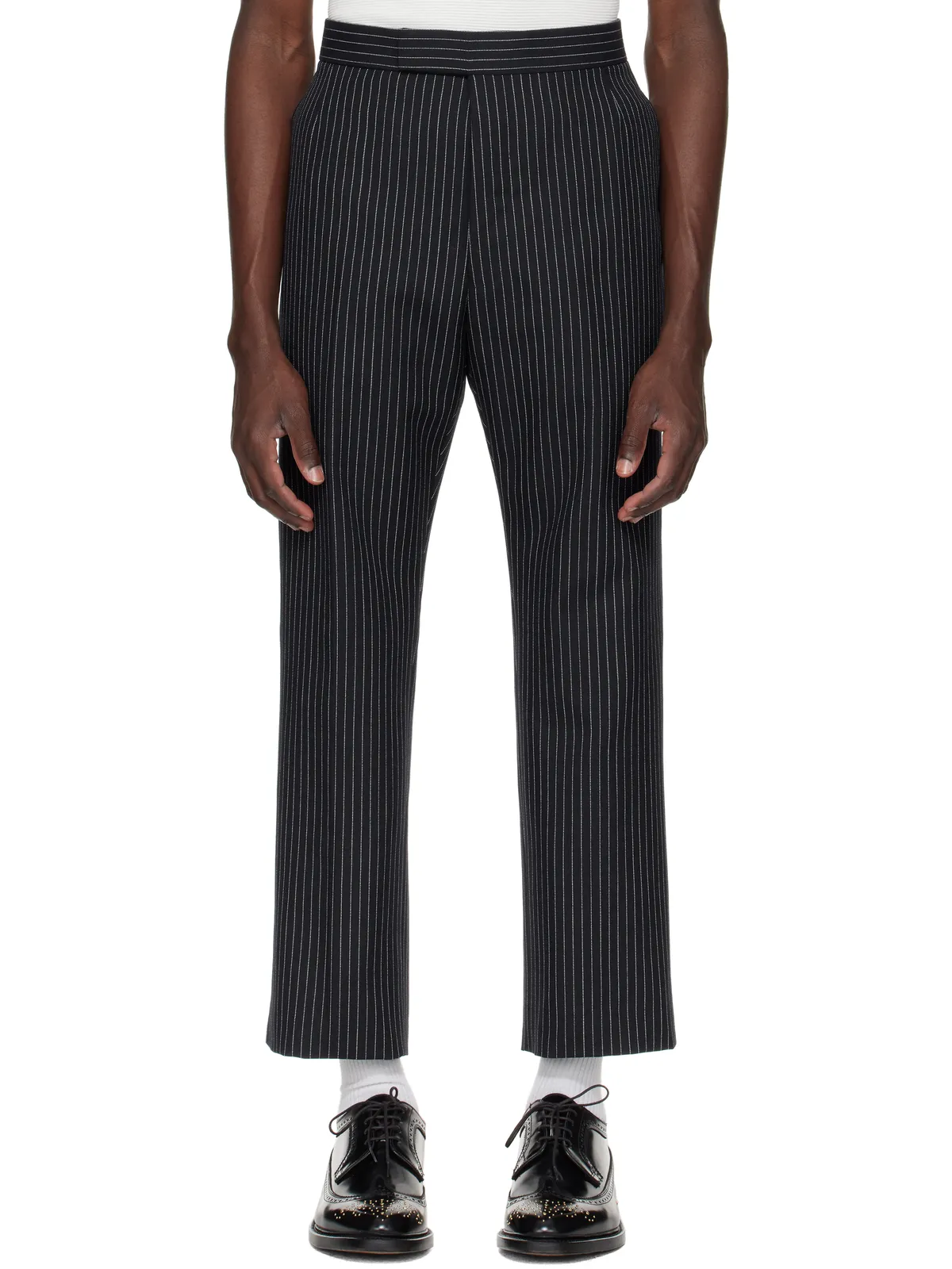 Thom Browne Pinstripe High Twist Wool Backstrap トラウザーズ - 画像1