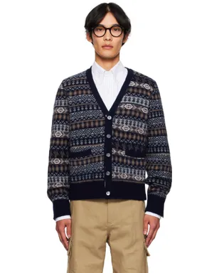 Thom Browne Funmix Fair Aile ジャカード Vネックカーディガン - サムネイル1