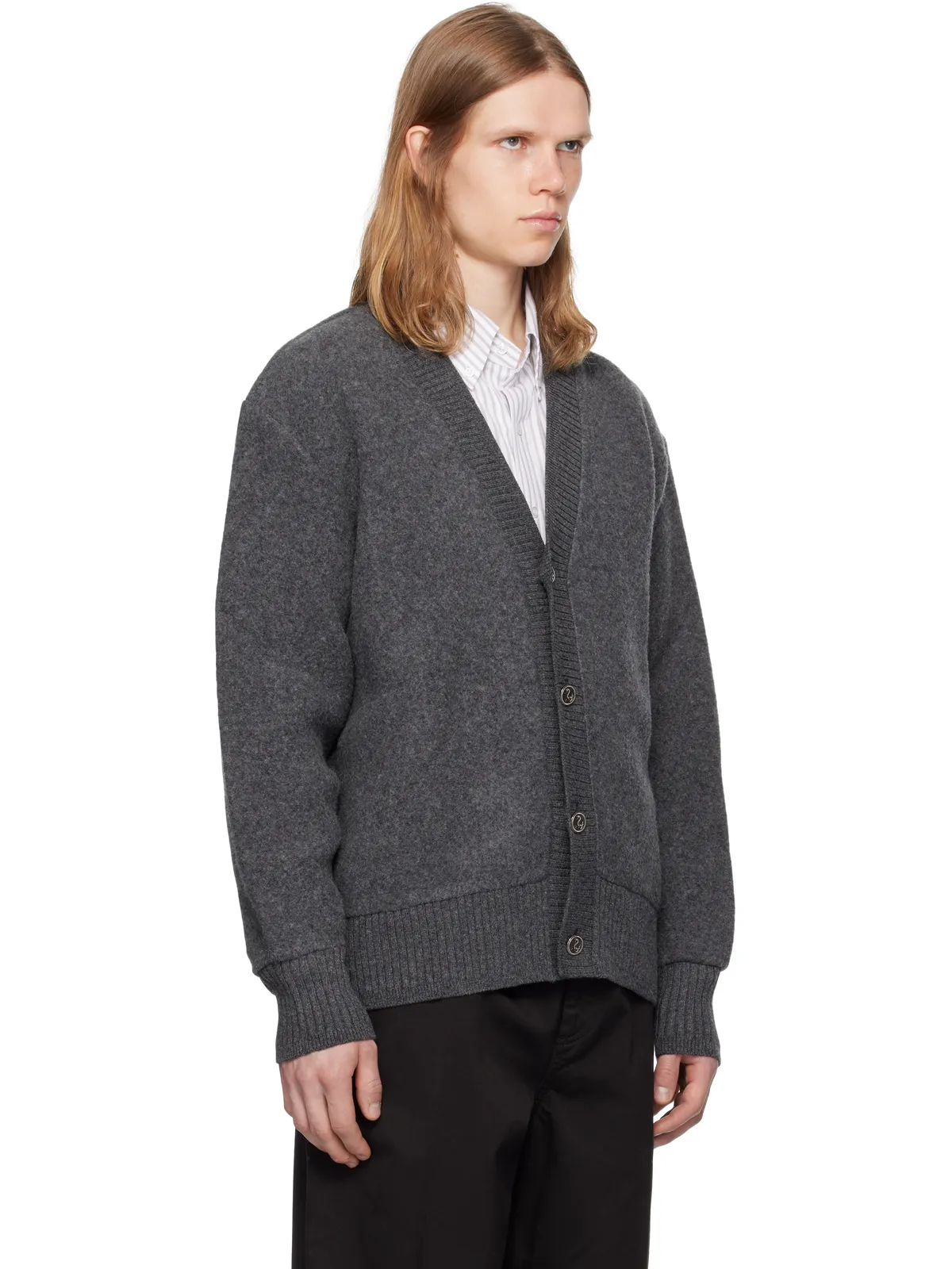 Thom Browne ウールフリース オーバーサイズ Vネックカーディガン - 画像2