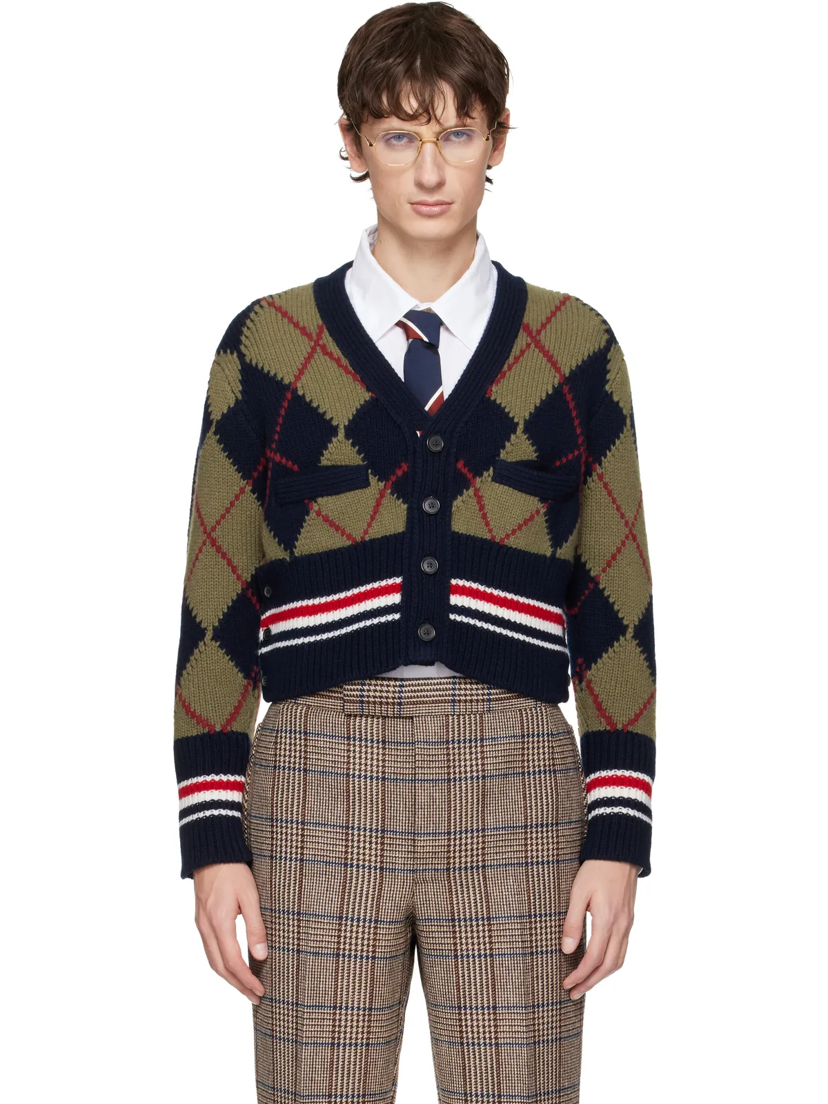 Thom Browne Merino Argyle Intarsia Vネックカーディガン - 画像1