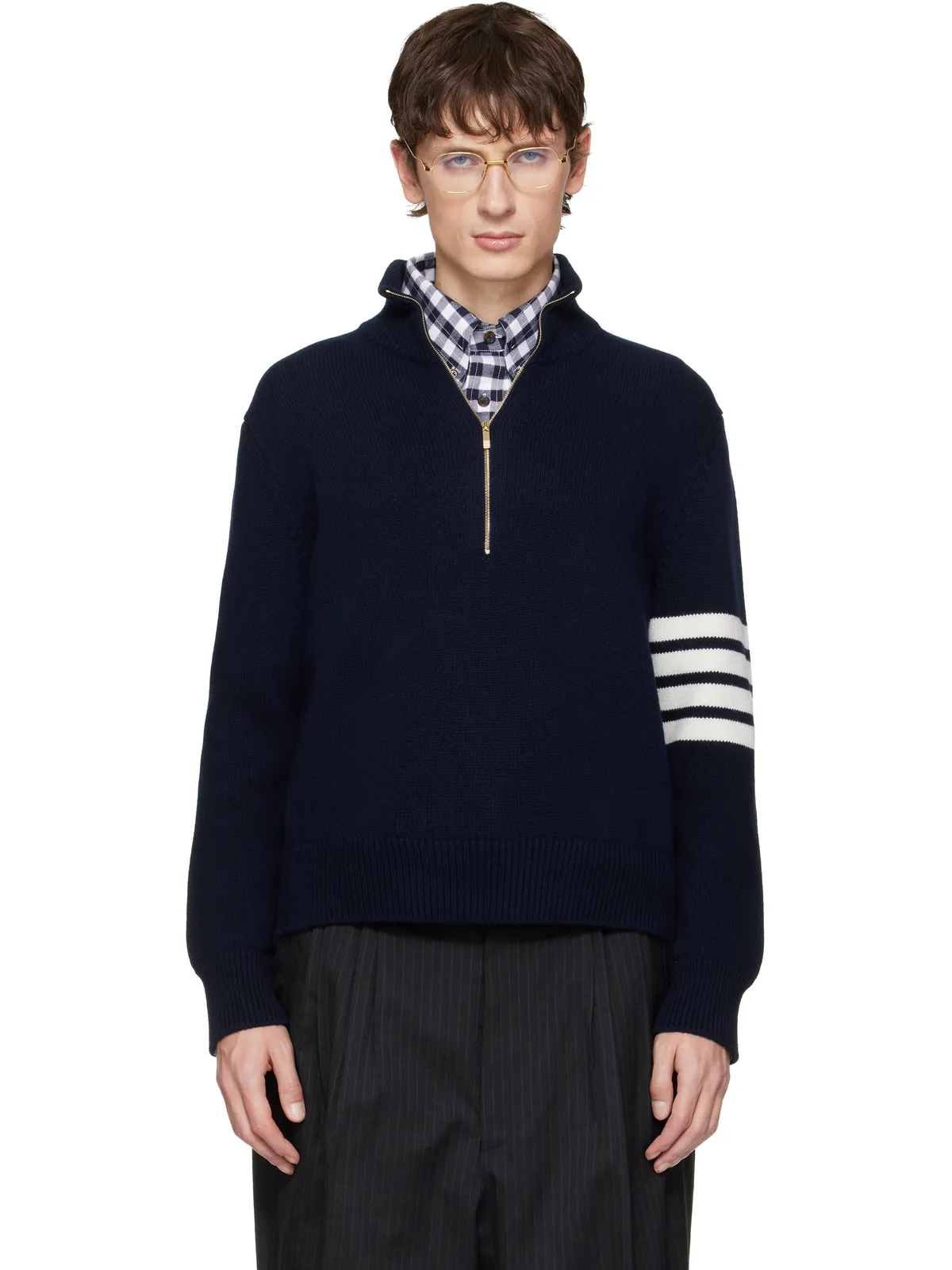 Thom Browne 4-Bar メリノウール ファネルネック セーター - 画像1