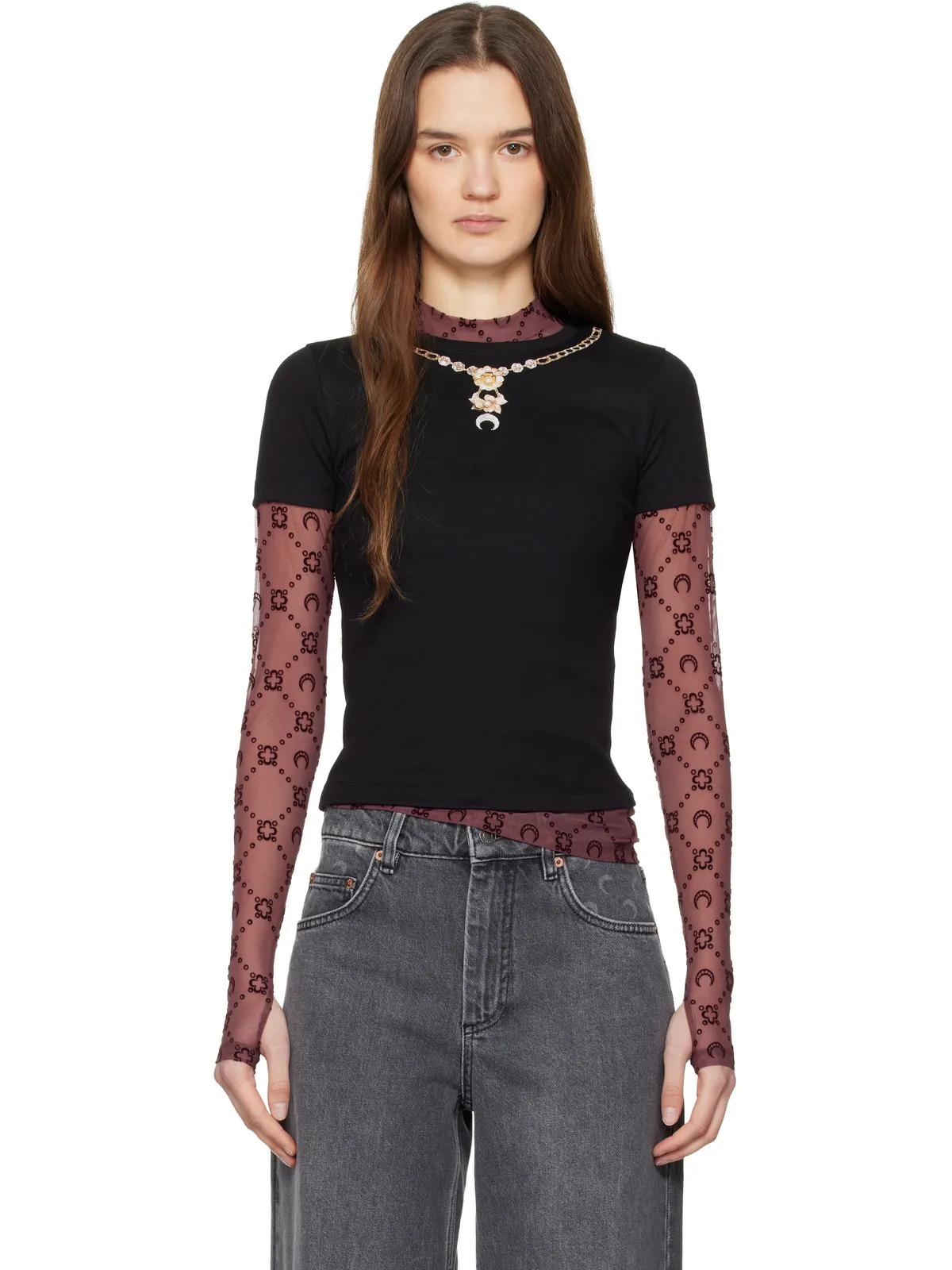 Marine Serre Trompe L'Oeil Jewelry Baby Fit ジャージ Tシャツ - 画像1