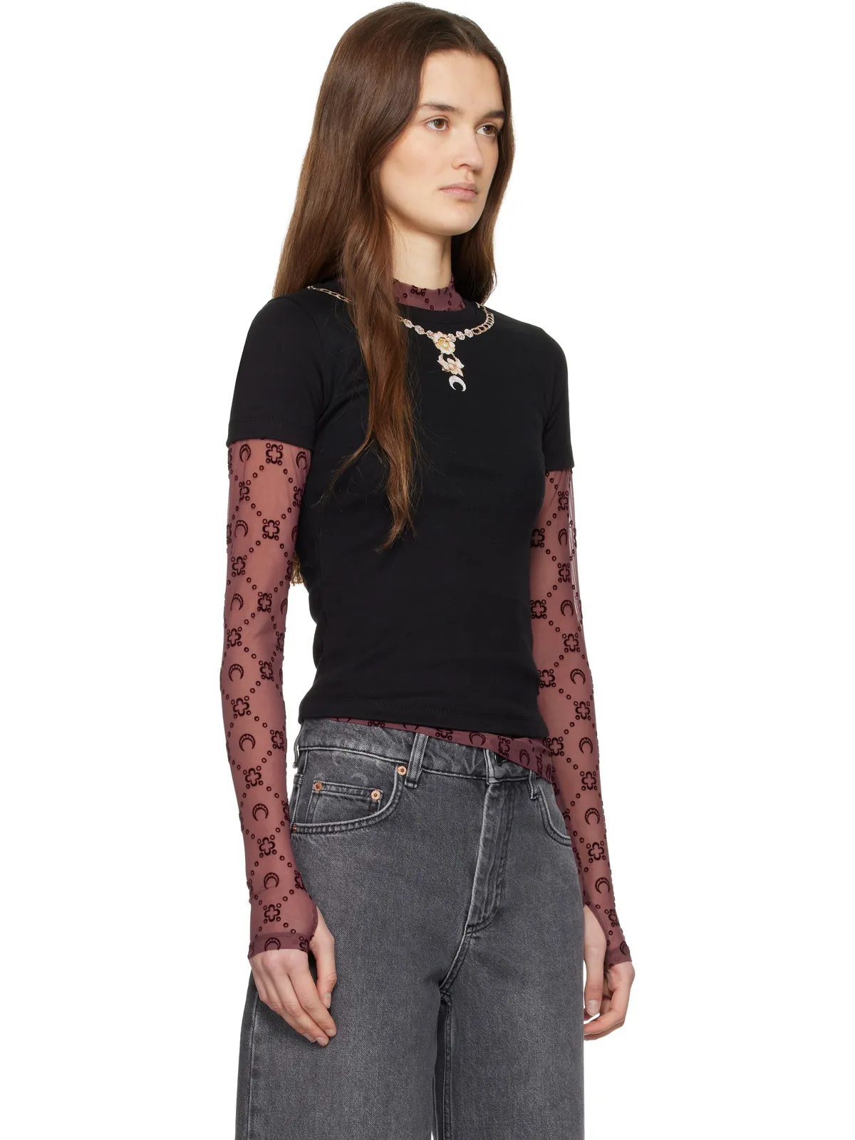 Marine Serre Trompe L'Oeil Jewelry Baby Fit ジャージ Tシャツ - 画像2