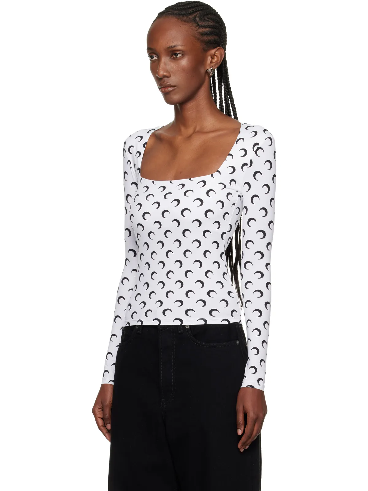 Marine Serre Moon Printed Jersey LS Squareneck Tシャツ - 画像4