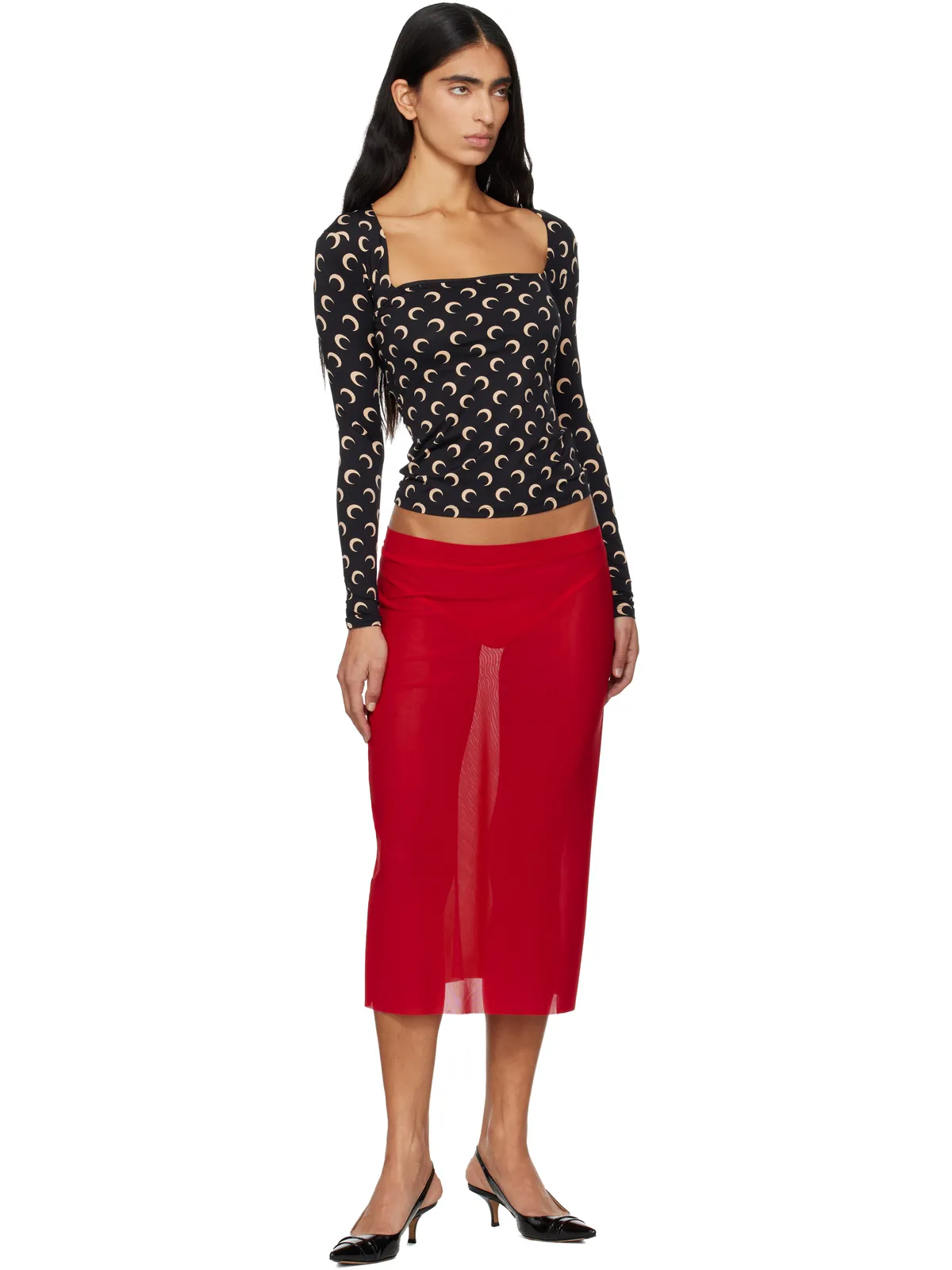 Marine Serre Moon プリント スクエアネック トップス - 画像4