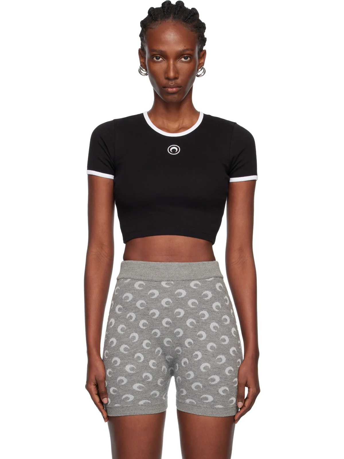 Marine Serre Moon Logo リブ クロップド Tシャツ - 画像1