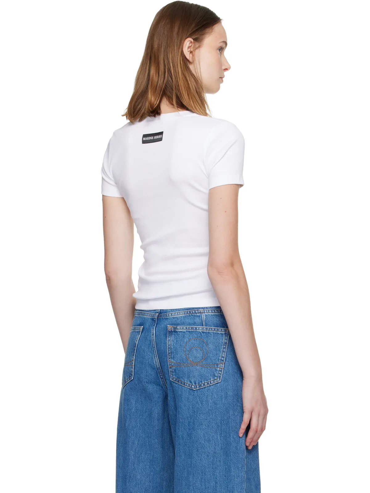 Marine Serre Moon ロゴ リブ ベビーフィット Tシャツ - 画像3