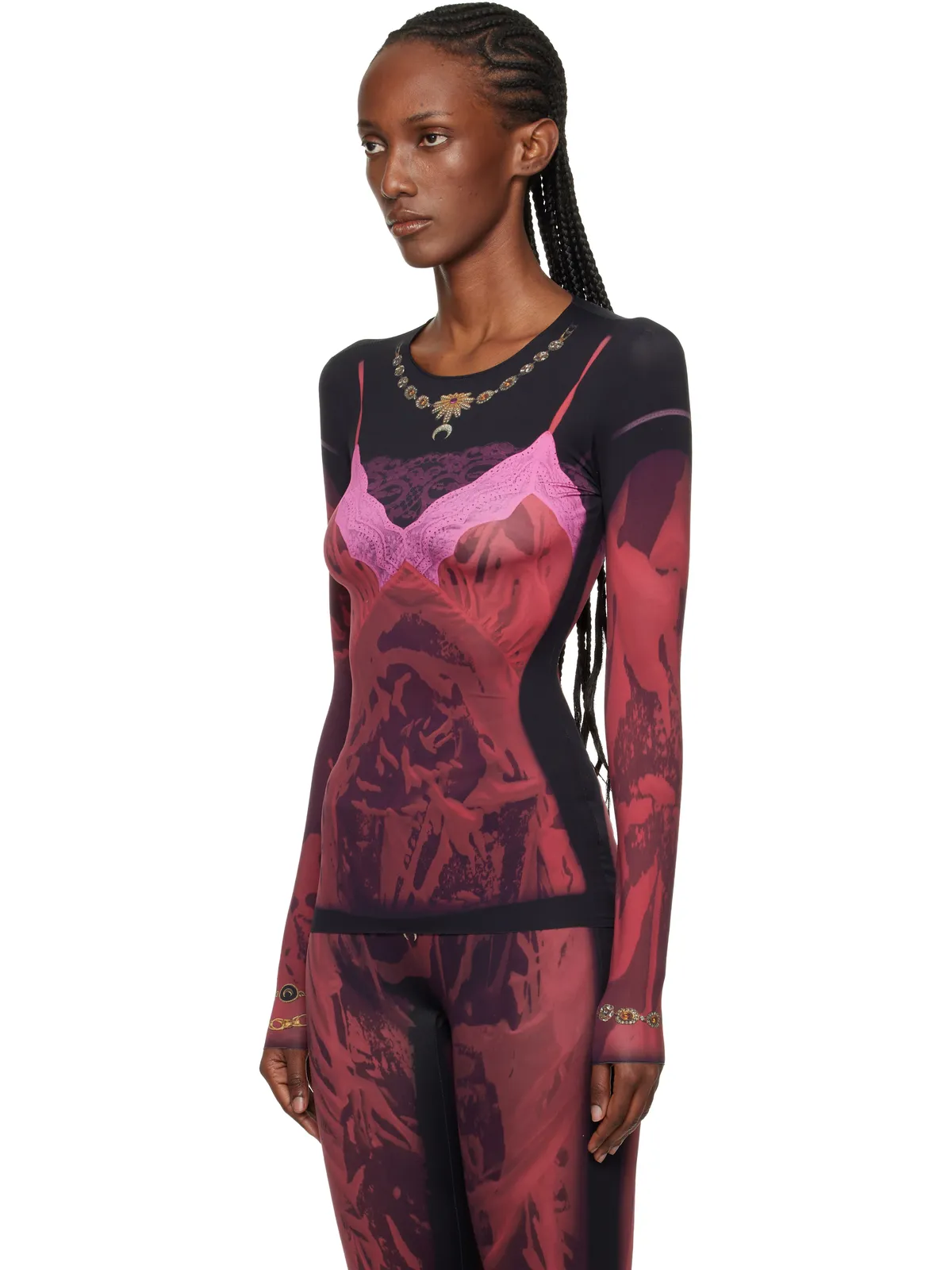 Marine Serre Wet Nuisette Printed Jersey LS Tシャツ - 画像4