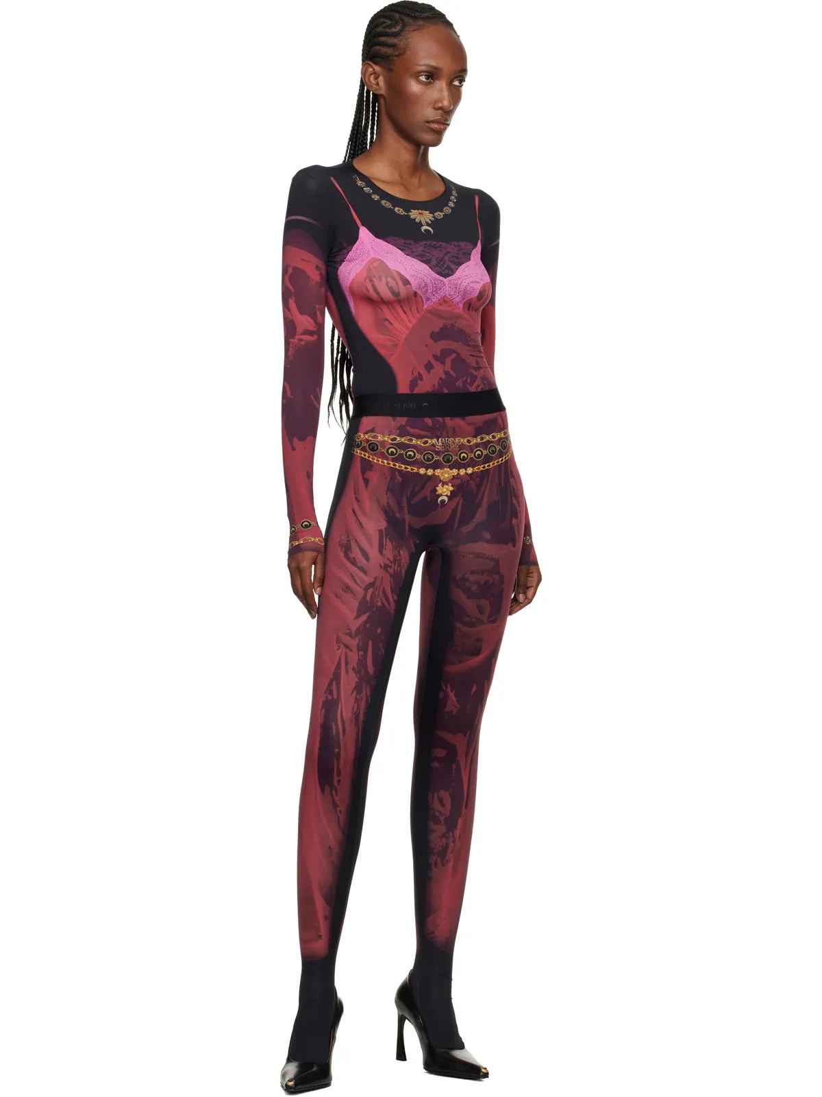 Marine Serre Wet Nuisette Printed Jersey LS Tシャツ - 画像5