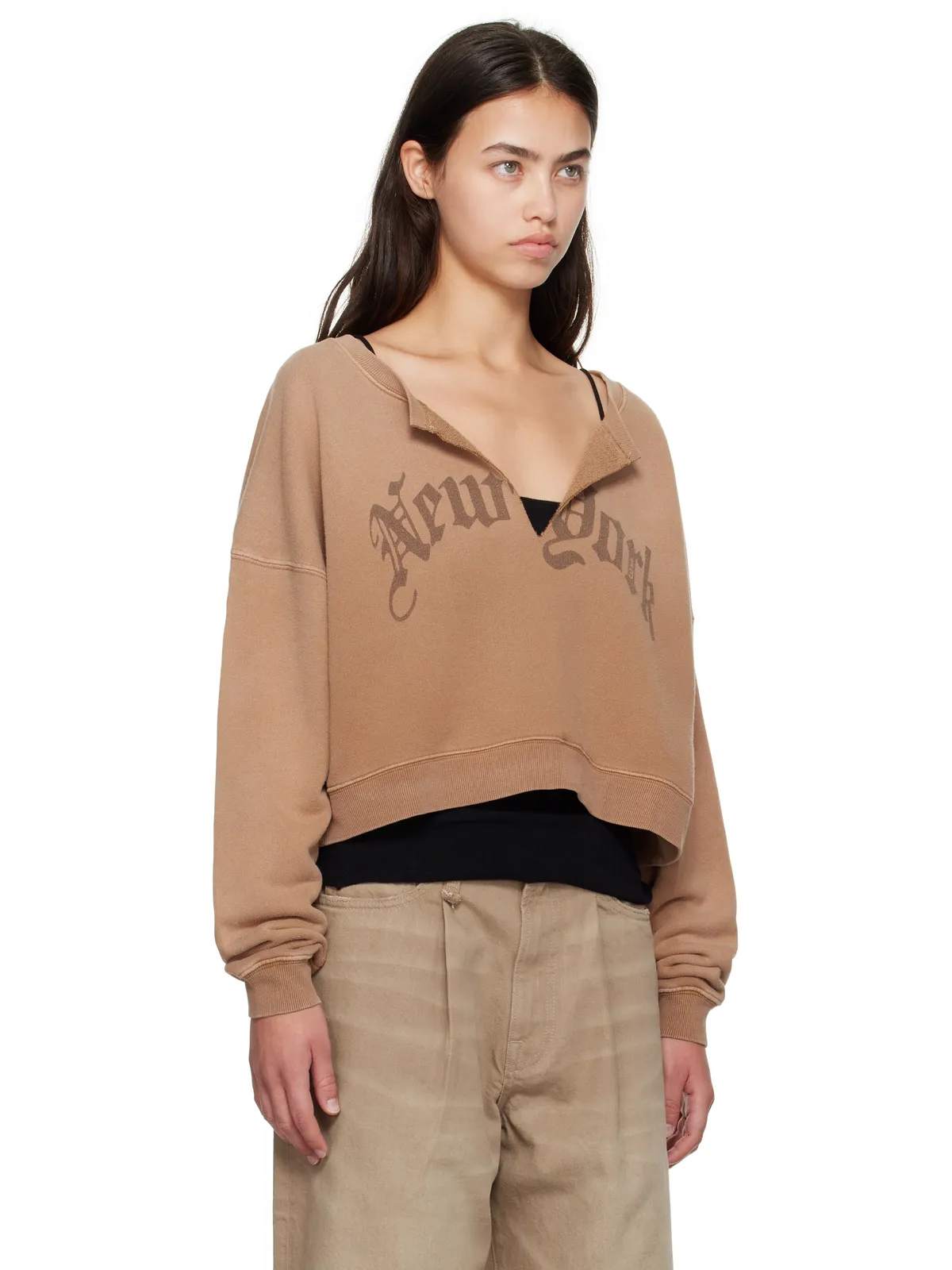 R13 'New York' Front Slit クロップド スウェットシャツ - 画像2